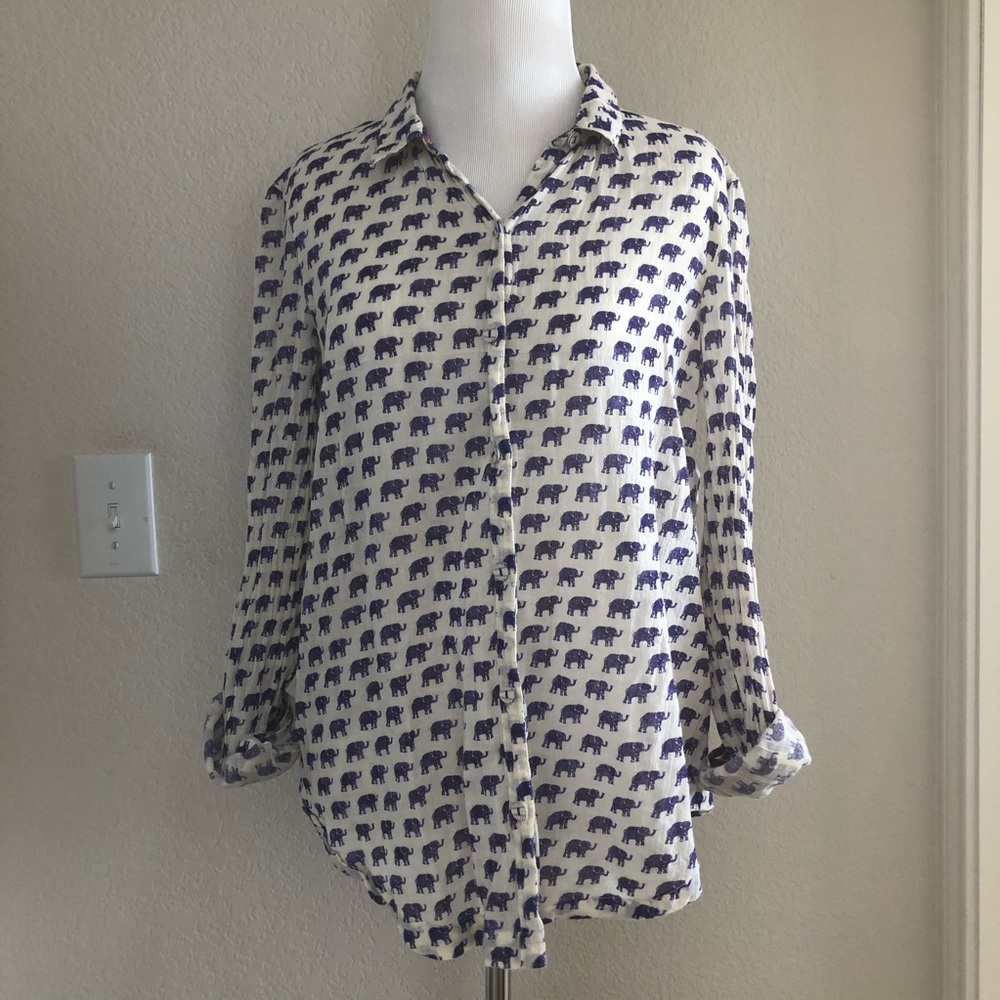 Anthropologie Button-up Elephant Top